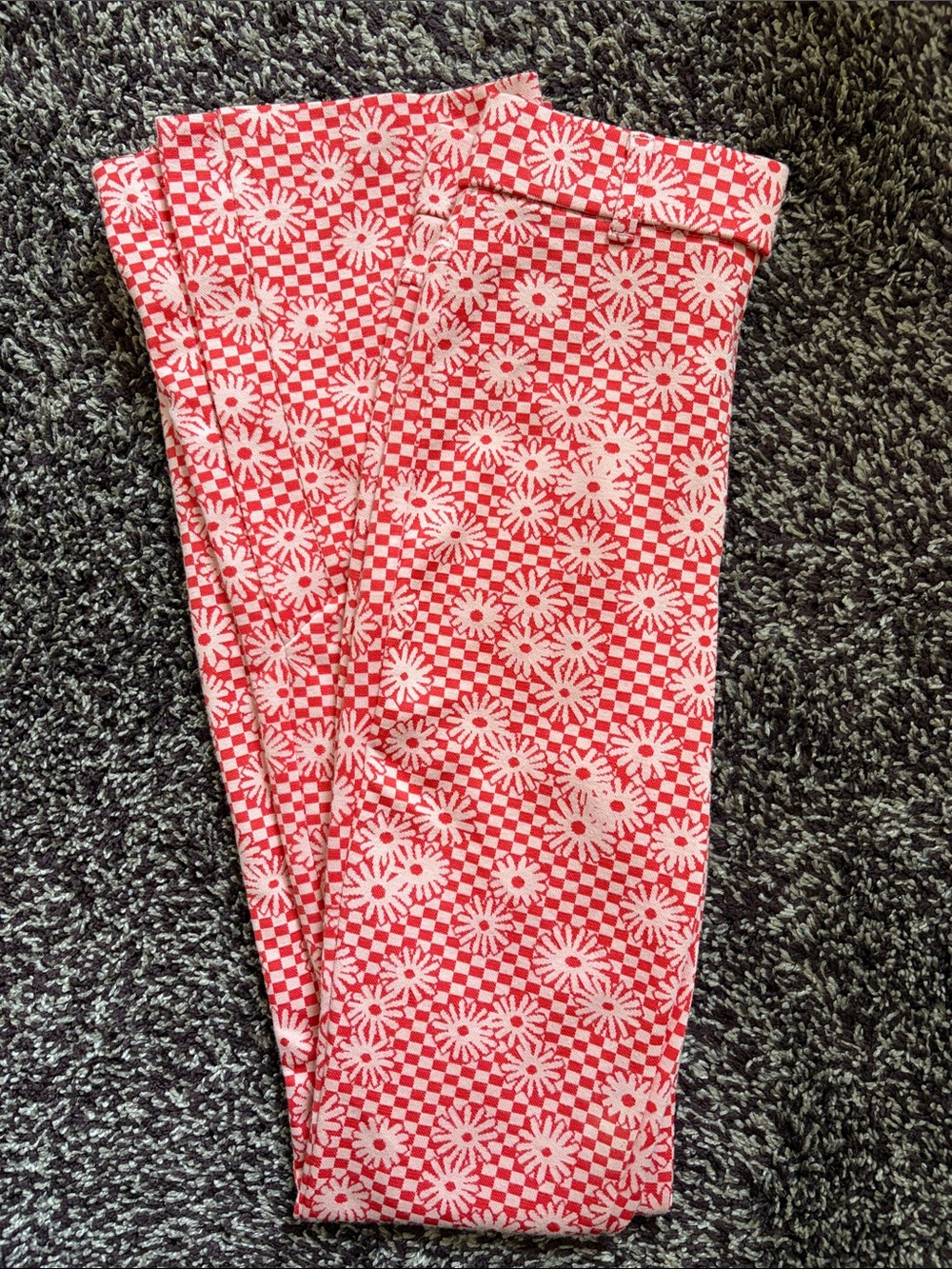 Zara Pink & White Floral Checkered Bootcut Pants
